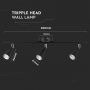 LED Wall Lights with Tripple Head - IP20 - Black - 13.5W - 1260 Lumens - 3000K