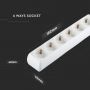 6 Ways Extension Sockets - IP20 - White - 1.5 m wire