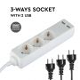 3 Ways Extension Sockets - USB - IP20 - White - 1.5 m wire