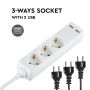 3 Ways Extension Sockets - USB - IP20 - White - 5 m wire