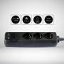 3 Ways Extension Sockets - Black - USB - IP20 - 1.5 m wire