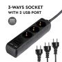 3 Ways Extension Sockets - USB - Black - IP20 - 5 m wire