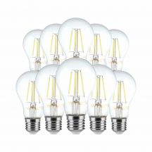 10 Pack E27 Transparent LED Bulbs - Filament - A60 - IP20 - 6W - 600 Lumens - 3000K