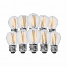 10 Pack E27 Transparent LED Bulbs - Filament - Globe - IP20 - 4W - 400 Lumens - 3000K