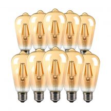 10 Pack E27 LED Bulbs - Amber - ST64 - IP20 - 4W - 350 Lumens - 2200K