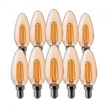 10 Pack E14 LED Bulbs - Amber - Candle - IP20 - 4W - 350 Lumens - 2200K