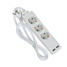 3 Ways Extension Sockets - USB - IP20 - White - 1.5 m wire