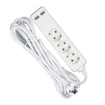 3 Ways Extension Sockets - USB - IP20 - White - 5 m wire